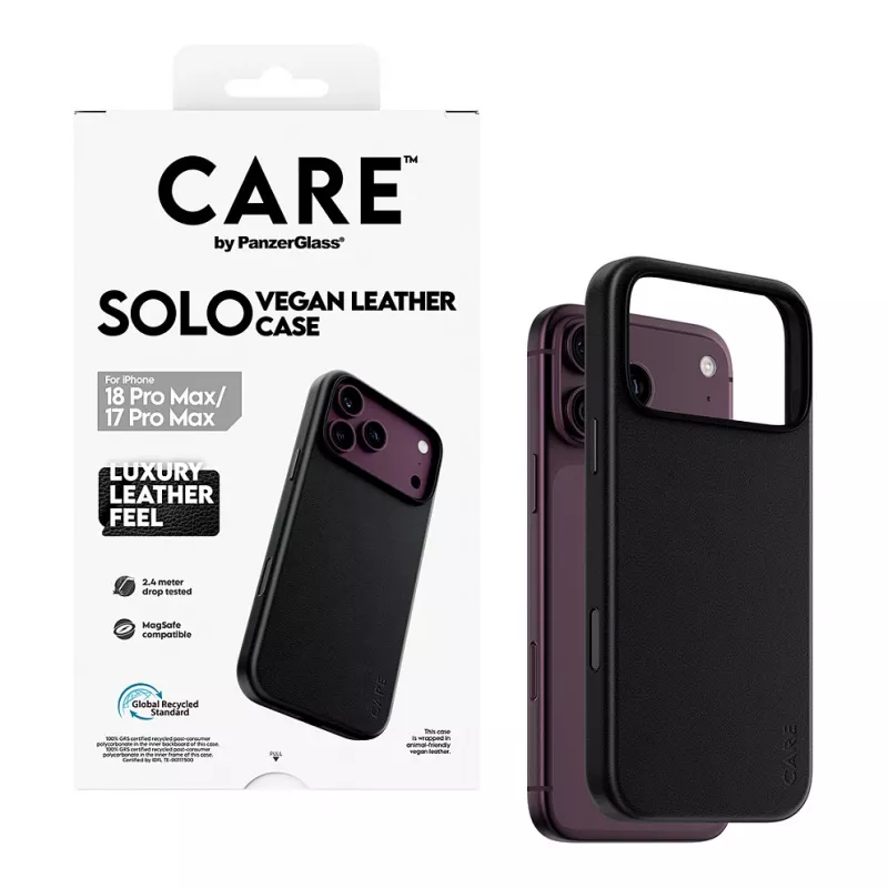 CARE by PanzerGlass Solo custodia in pelle vegana compatibile MagSafe per iPhone 17 Pro Max - nero