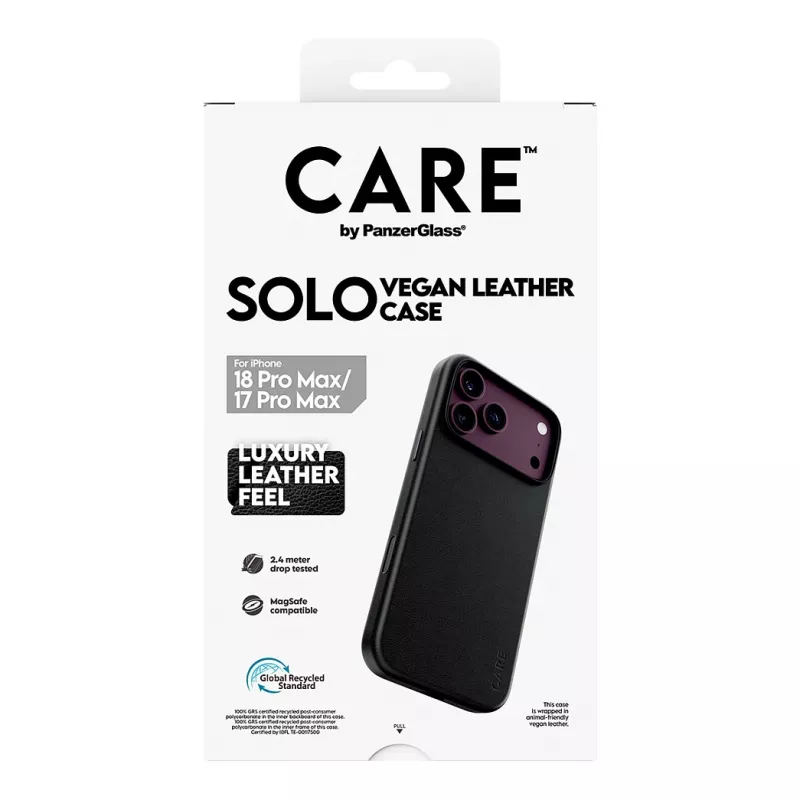 CARE by PanzerGlass Solo custodia in pelle vegana compatibile MagSafe per iPhone 17 Pro Max - nero