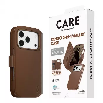CARE by PanzerGlass Tango custodia portafoglio 2-in-1 marrone compatibile MagSafe per iPhone 17 Pro