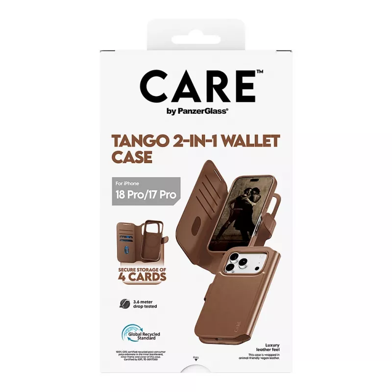 CARE by PanzerGlass Tango custodia portafoglio 2-in-1 marrone compatibile MagSafe per iPhone 17 Pro