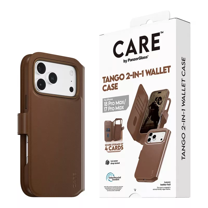 CARE by PanzerGlass Tango custodia portafoglio 2-in-1 marrone compatibile MagSafe per iPhone 17 Pro Max