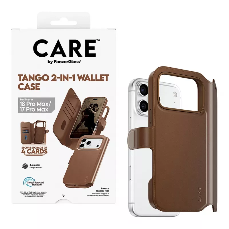 CARE by PanzerGlass Tango custodia portafoglio 2-in-1 marrone compatibile MagSafe per iPhone 17 Pro Max