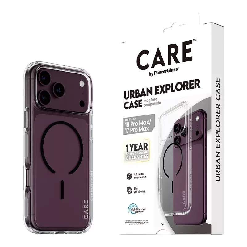 CARE by PanzerGlass Urban Explorer custodia trasparente con MagSafe nero per iPhone 17 Pro Max