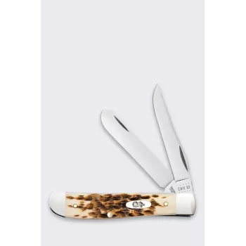 Case Mini Trapper SS Amber Bone coltello - coltello tascabile a 2 lame, acciaio inox Tru-Sharp, manico in vero Amber Bone, slipjoint, USA