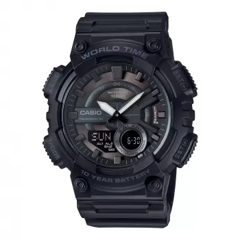 CASIO AEQ-110W-1B Orologio uomo al quarzo analogico-digitale, 52,2 mm, resina nera
