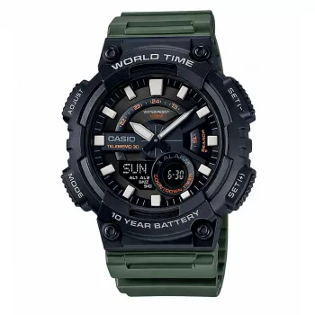 CASIO AEQ-110W-3A orologio da uomo analogico-digitale, 52,2mm, cinturino in resina verde