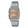 CASIO AQ-230A-4A orologio unisex analogico-digitale, 38,8 mm, cassa color argento, quadrante rosso, cinturino in acciaio inox