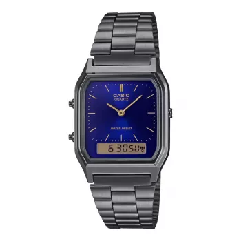CASIO AQ-230GG-2A orologio unisex analogico-digitale al quarzo, 38,8mm, bracciale in acciaio inossidabile grigio canna di fucile, quadrante blu