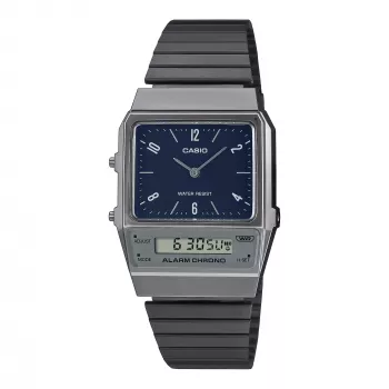 CASIO AQ-800EB-2AEF Orologio unisex analogico-digitale, 32mm, quadrante blu, cinturino in mesh argentato