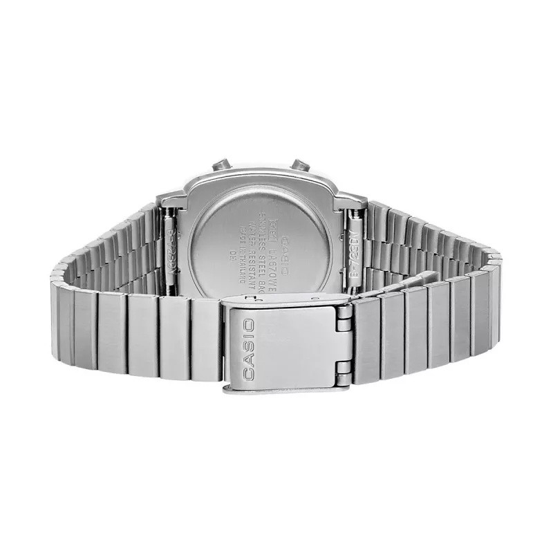 CASIO LA670WES-4AEF Orologio digitale donna - quadrante oro rosa, cassa e cinturino color argento, 24 mm