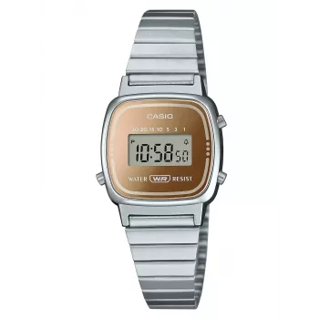 CASIO LA670WES-4AEF Orologio digitale donna - quadrante oro rosa, cassa e cinturino color argento, 24 mm