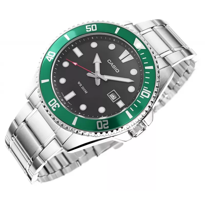 Casio MDV-107D-3AVEF orologio da uomo analogico al quarzo con quadrante verde e bracciale in acciaio inossidabile, 200m resistenza all'acqua