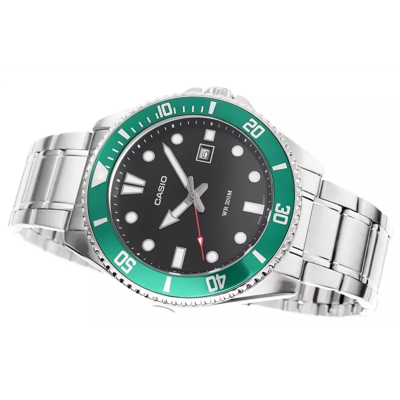 Casio MDV-107D-3AVEF orologio da uomo analogico al quarzo con quadrante verde e bracciale in acciaio inossidabile, 200m resistenza all'acqua