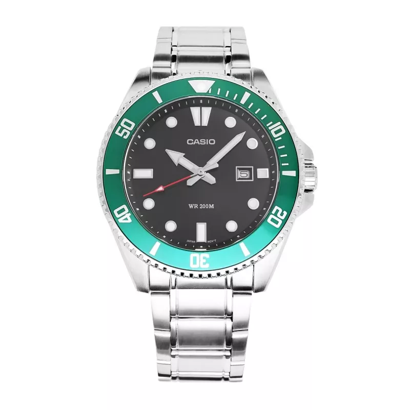 Casio MDV-107D-3AVEF orologio da uomo analogico al quarzo con quadrante verde e bracciale in acciaio inossidabile, 200m resistenza all'acqua