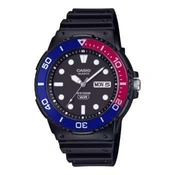 CASIO MRW-230H-1E2 orologio analogico al quarzo da uomo con cinturino in resina, cassa 47,9mm, quadrante nero, resistenza all'acqua 100m