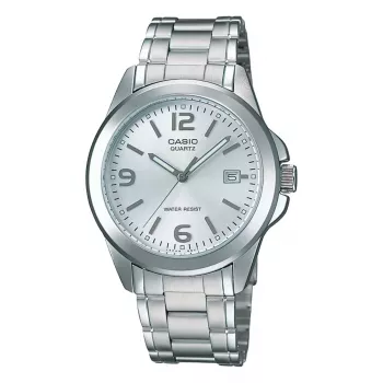 Casio MTP-1215A-7A orologio al quarzo analogico uomo con cinturino in acciaio inox, quadrante argento, cassa 38,4 mm, indicazione data e giorno della settimana, impermeabilità 50 m