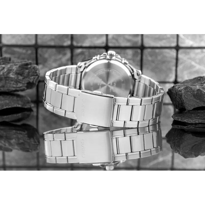 Casio MTP-1374D-2A3 orologio da uomo analogico al quarzo con bracciale in acciaio inossidabile, quadrante blu, display giorno-data, 50m resistenza all'acqua