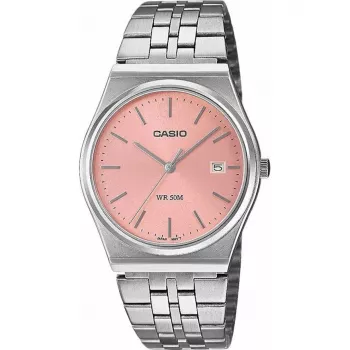 Casio MTP-B145D-4AVEF Orologio analogico al quarzo uomo con cinturino in acciaio inox, quadrante color salmone, cassa argento, impermeabilità 50m