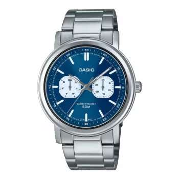 CASIO MTP-E335D-2E1VD orologio da uomo analogico al quarzo, quadrante blu, bracciale in acciaio inossidabile, 47,6mm