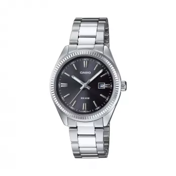 CASIO Orologio da donna analogico al quarzo LTP1302PD1A1V, acciaio inox argento, quadrante nero, impermeabilità 50m
