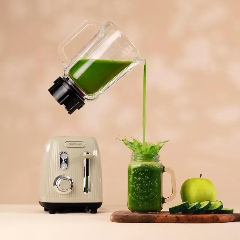 Cecotec Mixer Power Black Titanium RetroGreen, 1200 W, caraffa in vetro da 1,5 L, verde