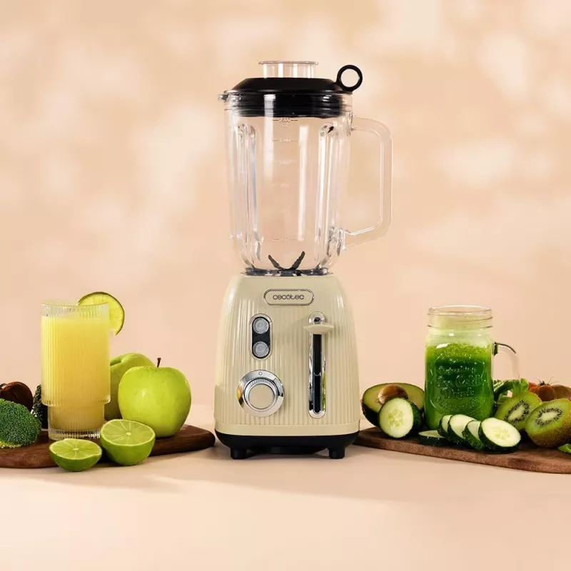 Cecotec Mixer Power Black Titanium RetroGreen, 1200 W, caraffa in vetro da 1,5 L, verde