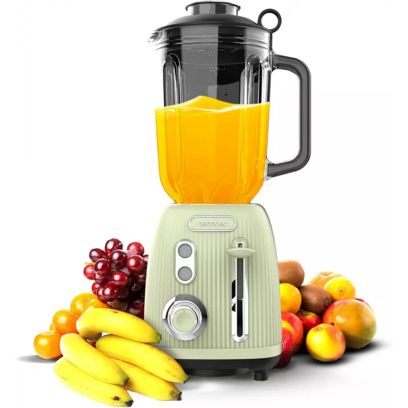 Cecotec Mixer Power Black Titanium RetroGreen, 1200 W, caraffa in vetro da 1,5 L, verde