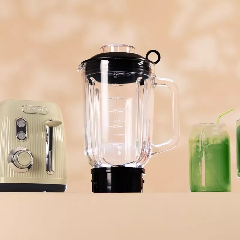Cecotec Mixer Power Black Titanium RetroGreen, 1200 W, caraffa in vetro da 1,5 L, verde