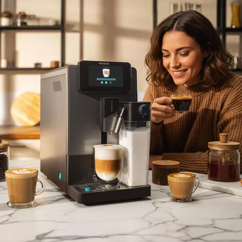 Cecotec Macchina per caffè Cremmaet Latte Jar 19 bar automatica con montalatte integrato nero/argento 1500 W