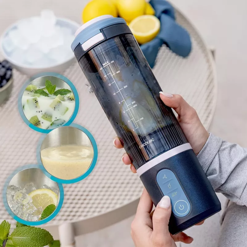 Cecotec Power Titanium Shake2Go Frullatore portatile, 180 W, contenitore senza BPA, 0,6 L, Lagoon