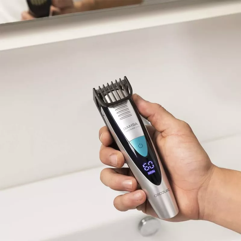 Cecotec PrecisionCare Pro trimmer 5 in 1 senza fili per uso a umido e a secco, 13 livelli di lunghezza, nero/argento