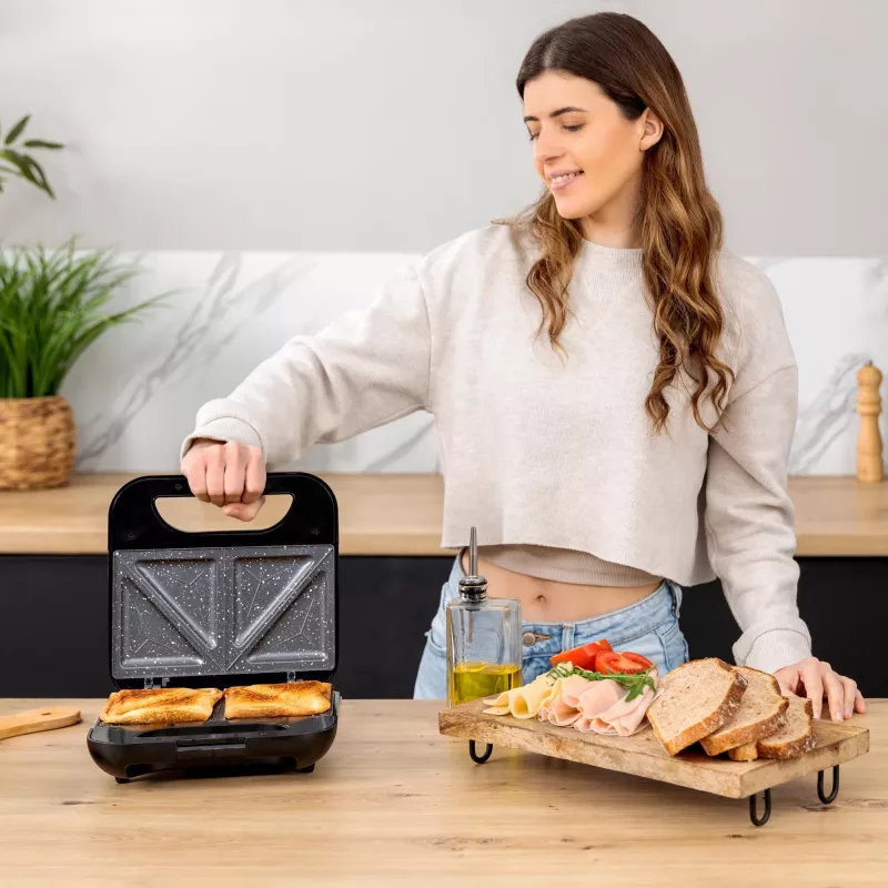 CECOTEC Rock'nToast Classic+ Sandwich Maker (acciaio inox/nero, 800 W, per 2 persone)