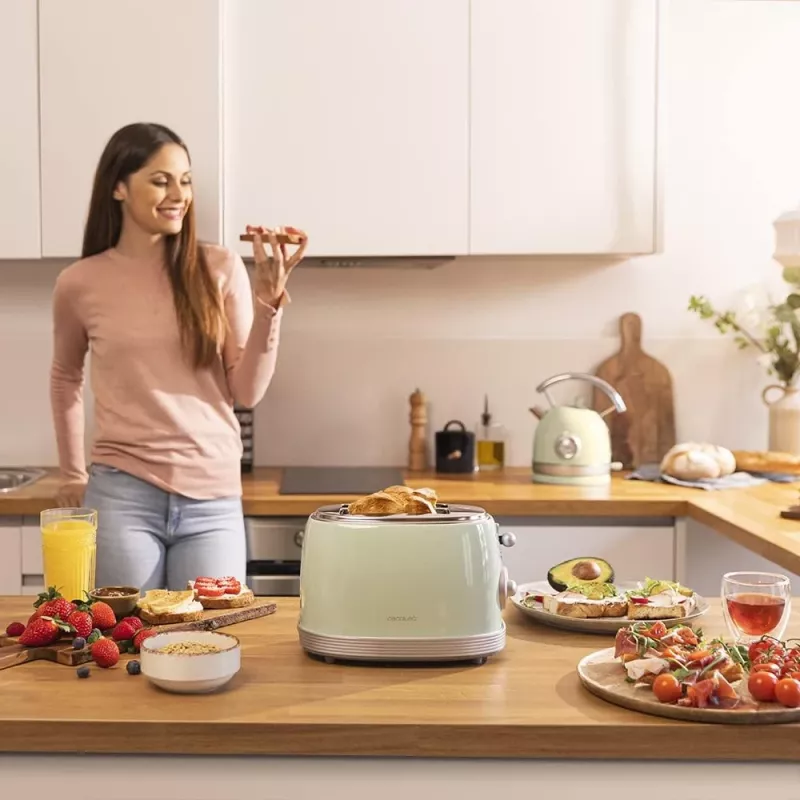 Cecotec Tostapane Toast&Taste 800 Vintage 850 W 2 scomparti Acciaio inox Verde chiaro