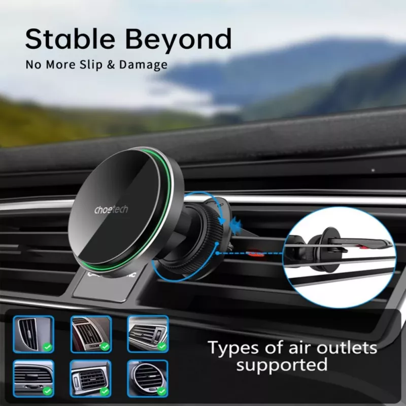 CHOETECH T204-F Supporto Magnetico da Auto con Ricarica Wireless 15W - Nero