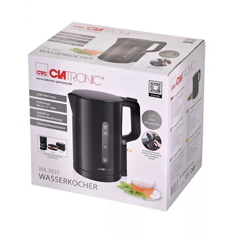 Clatronic WK 3835 Bollitore senza filo 1,7 l 2200 W nero plastica