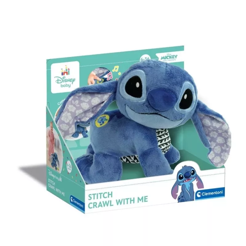Clementoni Disney Baby Stitch We Crawl Together peluche, blu, 25 cm, dalla nascita