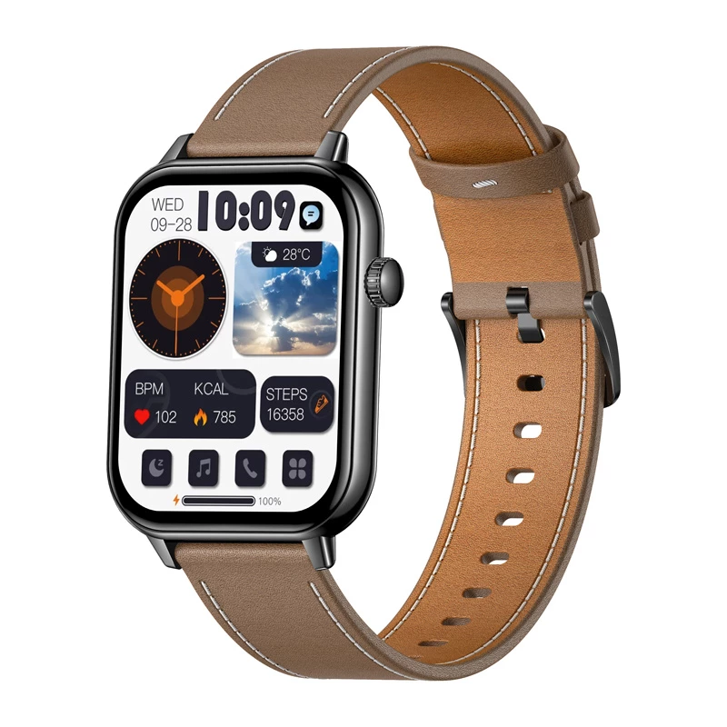 COLMI C28 Smartwatch – nero + cinturino in pelle marrone