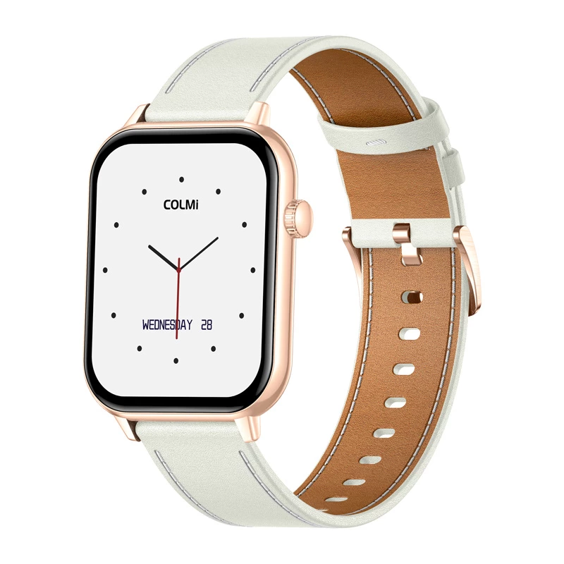 COLMI C28 Smartwatch in oro con cinturino in pelle bianco