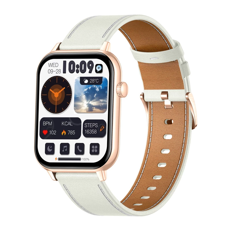 COLMI C28 Smartwatch in oro con cinturino in pelle bianco