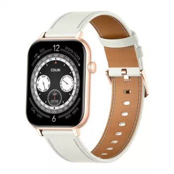 COLMI C28 Smartwatch in oro con cinturino in pelle bianco