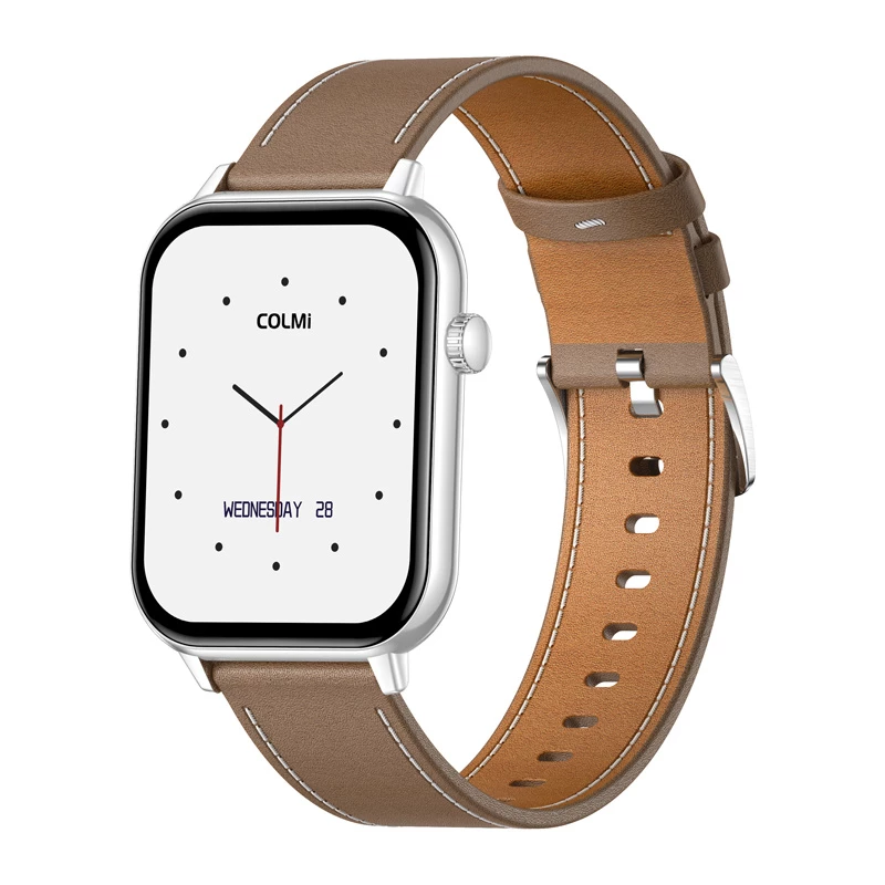 COLMI C28 Smartwatch – argento + cinturino in pelle marrone
