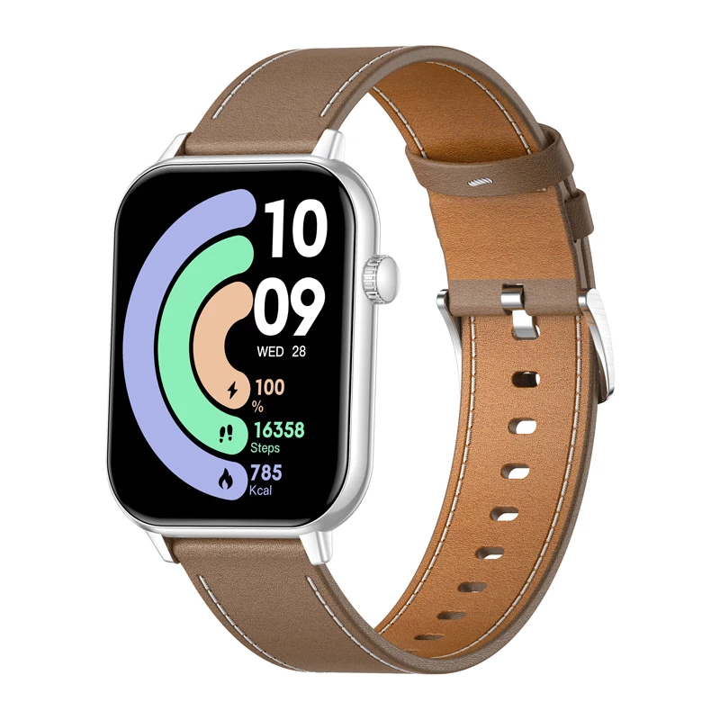 COLMI C28 Smartwatch – argento + cinturino in pelle marrone