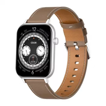 COLMI C28 Smartwatch – argento + cinturino in pelle marrone