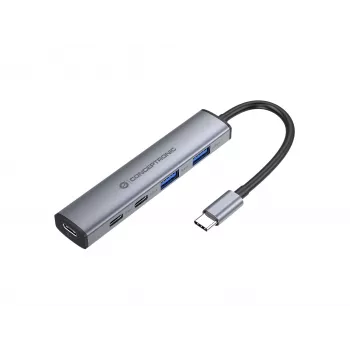 Conceptronic hub dock USB-C 4-in-1 con 2x USB-C, 2x USB-A e 100W PD - grigio