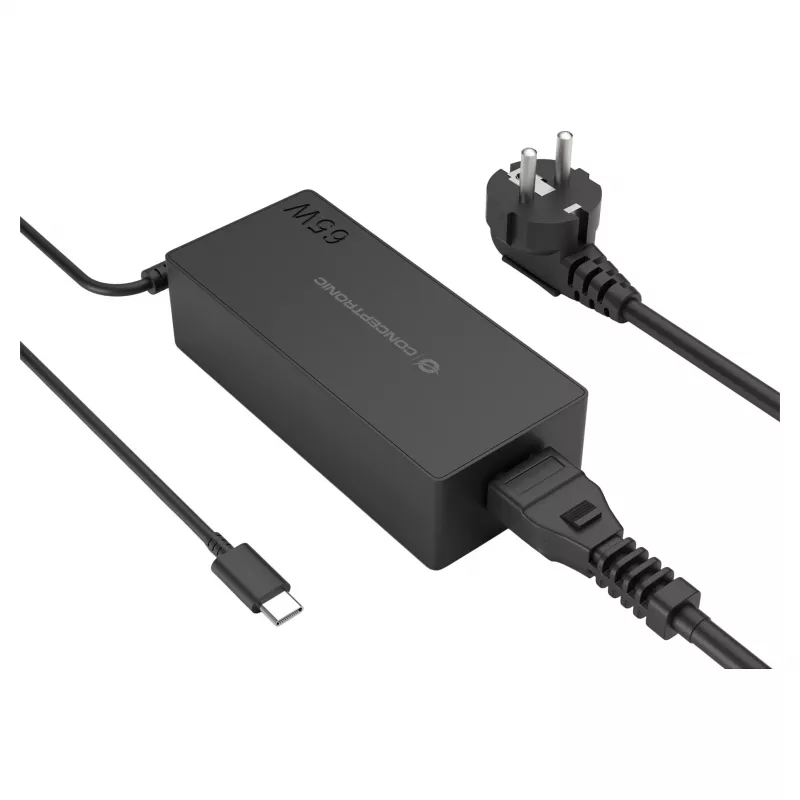 CONCEPTRONIC caricabatterie GaN USB-C 65W, 1 porta, PD3.0/PPS, nero