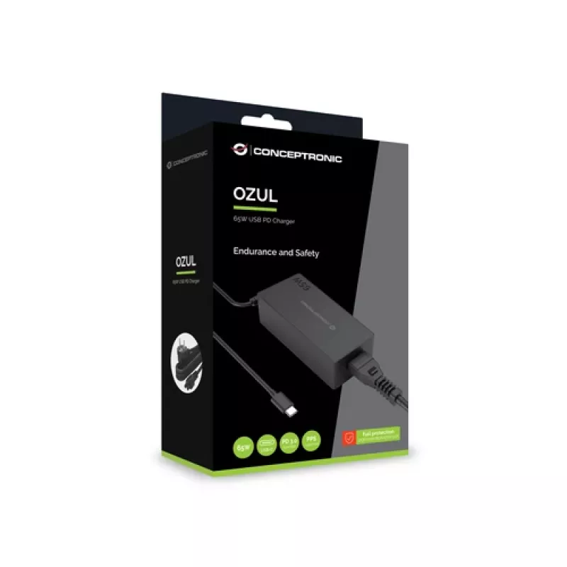 CONCEPTRONIC caricabatterie GaN USB-C 65W, 1 porta, PD3.0/PPS, nero