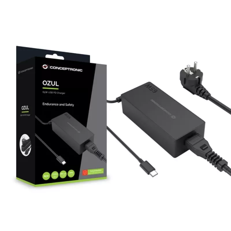 CONCEPTRONIC caricabatterie GaN USB-C 65W, 1 porta, PD3.0/PPS, nero