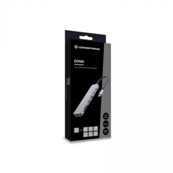 CONCEPTRONIC docking station USB-C 7-in-1 con HDMI, USB-C PD, 2x USB-A, lettore schede SD e microSD, cavo 25 cm, Space Grey