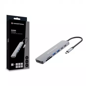 CONCEPTRONIC docking station USB-C 7-in-1 con HDMI, USB-C PD, 2x USB-A, lettore schede SD e microSD, cavo 25 cm, Space Grey