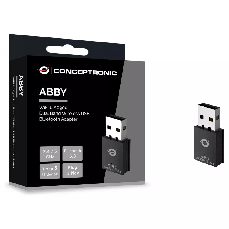 Conceptronic ABBY26B Adattatore WiFi 6 AX900 Dual-Band USB e Bluetooth 5.3